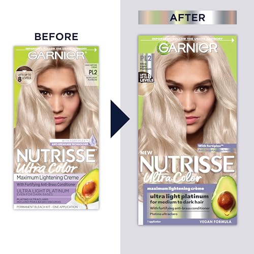 Garnier Hair Color Nutrisse Ultra Color Nourishing Creme, PL2 Ultra Light Platinum (Mascarpone Cr?me) Permanent Hair Dye, 1 Count (Packaging May Vary)