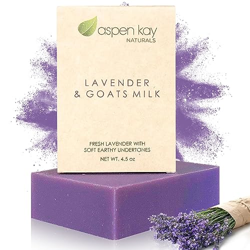Lavender and Goats Milk Soap Bar. Natural Lavender Soap with Organic Shea Butter & Pure Essential Oils. Gentle for Face and Body. For Men, Women & Teens. Handmade in USA. 4.5 oz Bar.