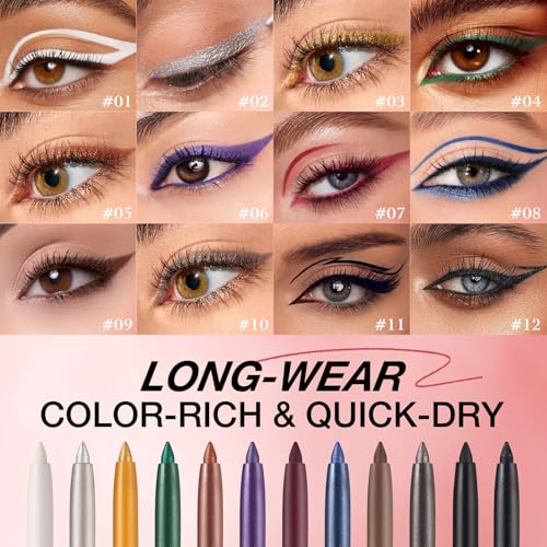 LANGMANNI 12-Piece Colorful Eyeliner Pencil Set – Waterproof & Long-Lasting