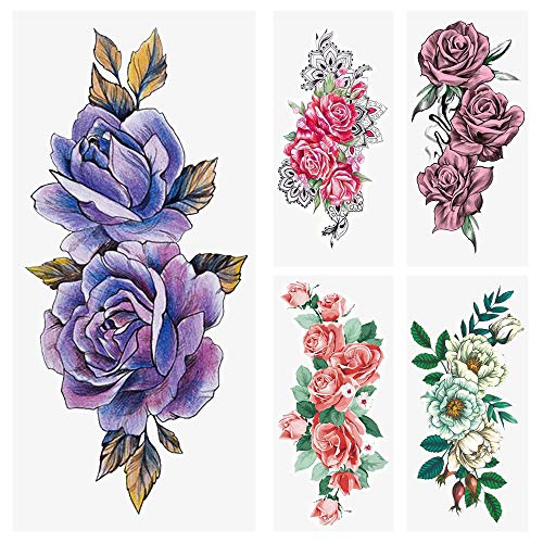 Temporary Floral Tattoos for Women - Waterproof 3D Body Art 18-Pack