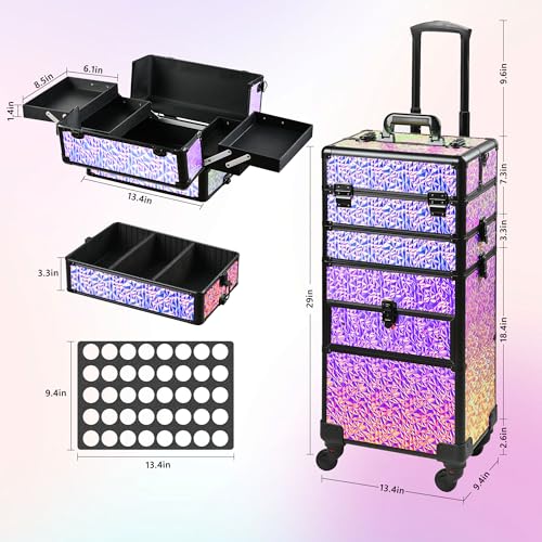 Rolling Makeup Train Case with Drawers & Wheels - Professional Salon Organizer