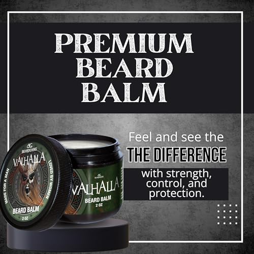 Beard Gains Medium Butter Hold Scented Balm for Men 2oz | Valhalla Luxury Vikings Conditioner | Style, Groom & Grow Facial Hairs W/Organic and Natural Product | MADE IN USA