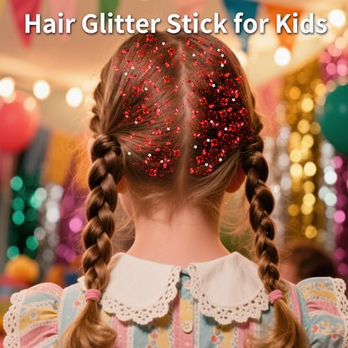 MEICOLY Red Hair Glitter Stick for Face Body & Hair Makeup, Waterproof Shimmer