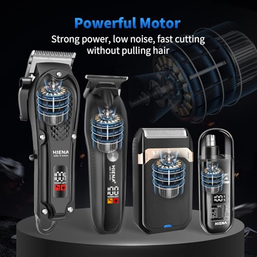 HIENA PRO Hair Clippers for Men Professional, Cordless Barber Clipper & T-Blade Beard/Hair Trimmer Set, Electric Razor Foil Shaver Nose Trimmer Barber Kit, Men's Hair Cutting Kit