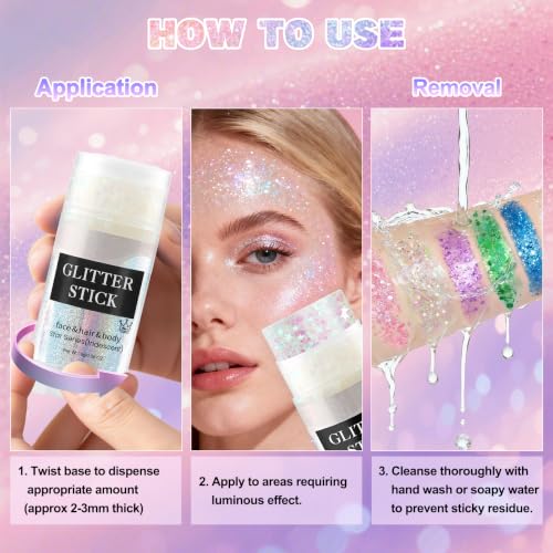 Iridescent Body & Hair Glitter Stick Waterproof Holographic Sparkle for Festivals & Performances