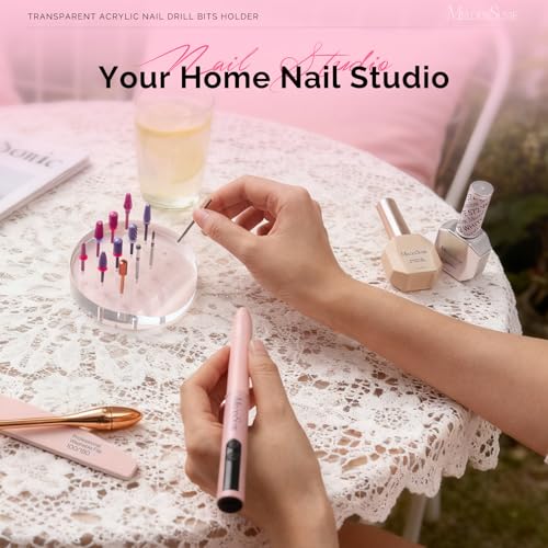 MelodySusie 12 Holes Acrylic Nail Drill Bit Holder Round 3/32 Inch - Clear Organizer for Nail Salon & Home Use