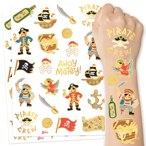 Pirate Party Temporary Tattoos - 44 Gold Foil Designs