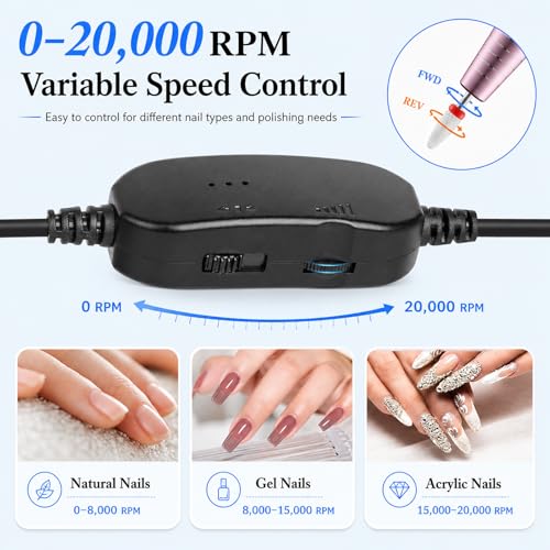 Electric Nail Drill Machine for Acrylic & Gel Nails, 20000 RPM