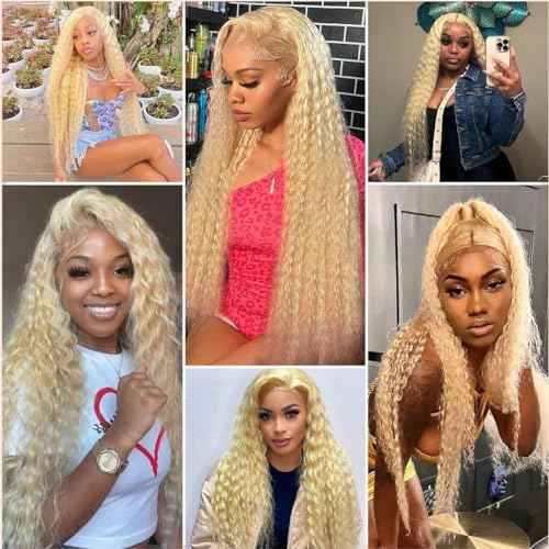 613 Bundles Human Hair Blonde Water Wave Wavy Brazilian Virgin Hair 3 Bundles 30 32 34 Inch 613 Wet and Wavy Bundle Hair Weave