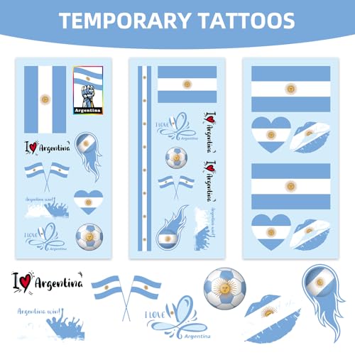 Argentina Flag Temporary Tattoos - 16 Sheets for Football Events