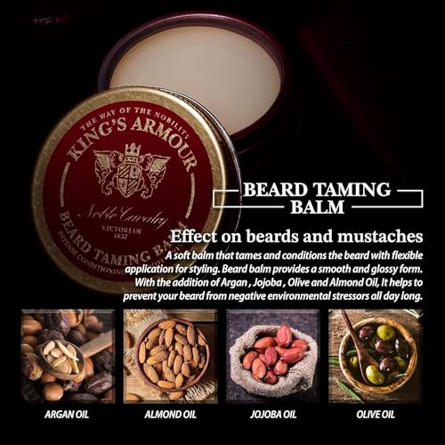 King's Armour Luxury Beard Balm for Men | Argan, Jojoba & Almond Oil | Shape, Soften & Moisturize with Noble Precision | 50ml Premium Grooming Balm - 50 ml (1.69 Fl Oz)