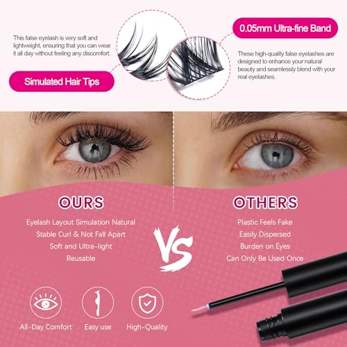 BS-MALL Lash Clusters Kit – Reusable Fake Eyelashes with 5X Mirror