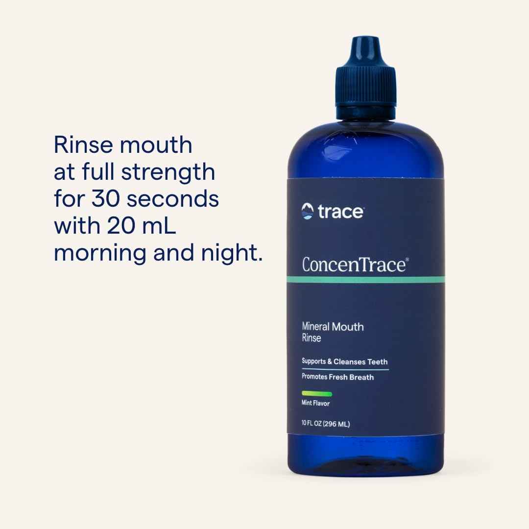 Trace Minerals | ConcenTrace® Mineral Mouth Rinse | Gentle Mouth Rinse, Fresh Breath | Alcohol Free, Certified Vegan, Gluten Free, Non-GMO | Mint | 10 oz (Pack of 2)