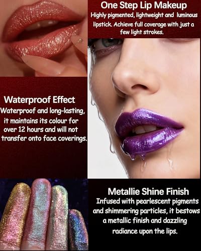 Metallic Shimmer Lipstick - Long Lasting, High Pigmented, Waterproof