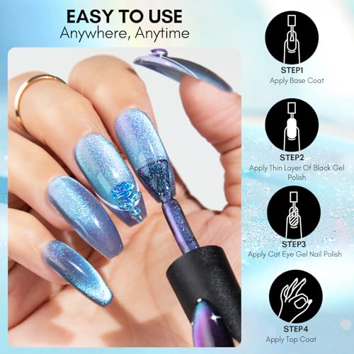 Makartt Gel Nail Polish, Black Hole Cat Eye Gel Polish 10ml Sparkly Cat Eye Glitter Spring Gel Polish with Magnet Stick Soak Off UV/LED Manicure Nail Art Designs- Aurora Borealis