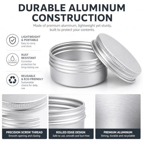 0.5 oz Silver Screw Top Aluminum Tins with Labels, 32 Pack