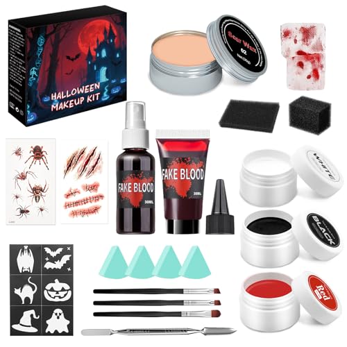 Halloween Special Effects Makeup Kit with Fake Blood & Scar Wax (20PC)