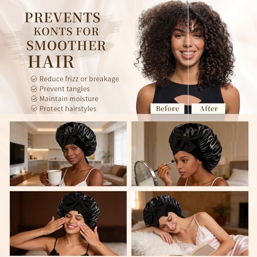 Silk Satin Bonnet for Sleeping with Adjustable Tie Band