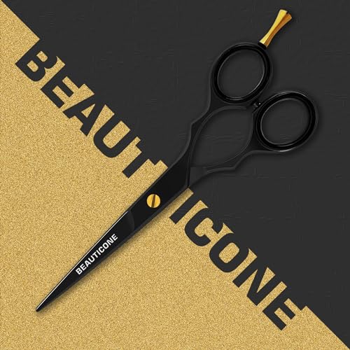 BEAUTICONE Hair Cutting Scissors | Stainless Steel Barber Scissors | Hairdressing Scissors for Salon | Smooth & Sharp Edge Blades - Hair Scissors for Men & Women (Black)