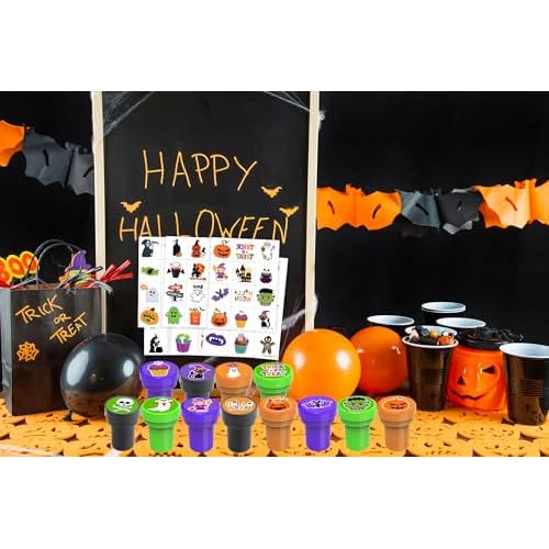 96PCS Halloween Party Favors - 72PCS Pre-Cut Temporary Tattoos & 24PCS Stamps - Ideal Scary Themed Birthday Card Decorations Supplies Goodie Bag Baby Shower Kids Gifts Classroom Rewards Prizes Costume