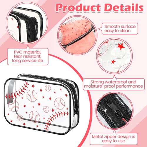 12 Pieces Baseball Makeup Bags 7 x 4.7 x 2.4inch Clear PVC Baseball Cosmetic Case Waterproof Travel Size Toiletry Bags for Women Portable Makeup Pouch
