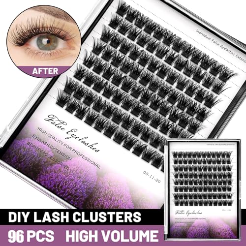96pcs D Curl Cluster Lash Extensions 12mm - Wide Stem Volume