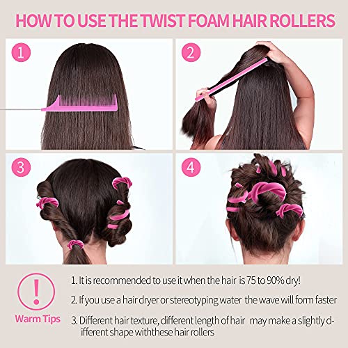 Flexi Rods Heatless Foam Hair Rollers Set - 30 Pcs Pink Curlers & Comb