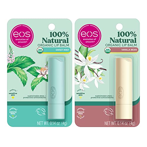 eos 100% Natural & Organic Lip Balm Stick- Vanilla Bean Sweet Mint | Dermatologist Recommended for Sensitive Skin | All-Day Moisture Lip Care Products