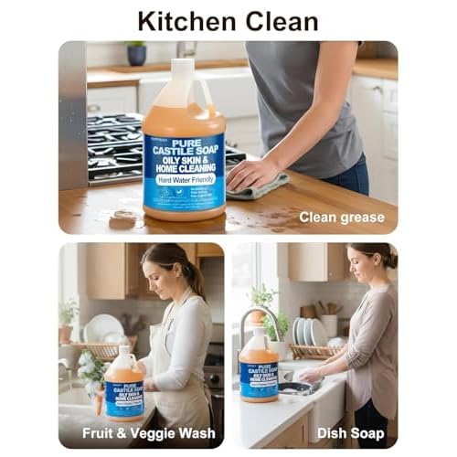 Pure Castile Soap Liquid Unscented 1 Gallon(128 fl oz) Refill, Organic Body Wash Bath Soap Castile Liquid,Hard Water Oily Skin Friendly for Body, Face, Hand, Multi-Purpose Home Cleaner