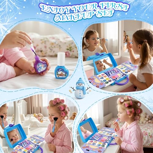 Kids Makeup Kit 50Pcs Washable Real Cosmetics Blue Case