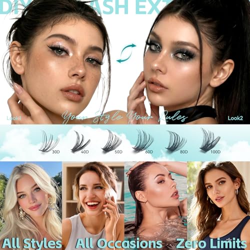 Natural Lash Clusters, 640 PCS Individual Cluster Lashes 40D 50D, DIY Cluster Eyelash Extensions for Soft Natural Look, Lightweight Cluster Lashes for Daily Makeup