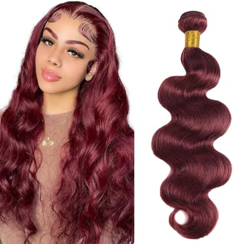 #99J Burgundy Body Wave Human Hair Bundle - 24 Inch, 100g