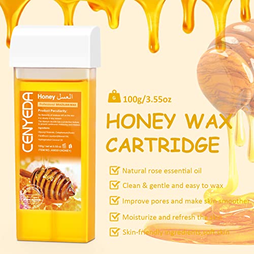 3 IN 1 Roll On Wax Kit, Waxing Kit for Hair Removal, Triple Roll-On Wax Warmer with 3 Honey Wax Cartridge Wax Roller Refill for Legs Arms and Underarm, Upgrade Heating System-Just 13 Mins Fast