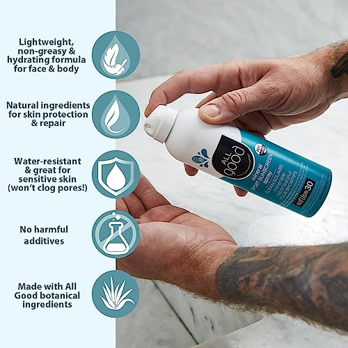All Good Sport Face & Body Sunscreen - UVA/UVB Broad Spectrum, Water Resistant, Coral Reef Friendly - 30 SPF Sunscreen (2) Sprays & (2) Lotions