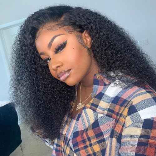 Half Wig Human Hair Afro Kinky Curly Wigs for Black Women 200 Density Glueless Wigs 100% Human Hair Ready to Go 3 In 1 Seamless Flip Over Drawstring Headband Wig for Women Clip in No Sew In 22 Inch
