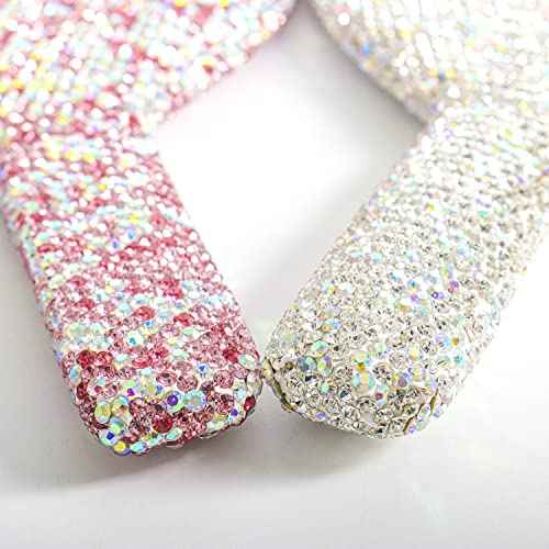 Wowagoga Sparkling Rhinestone Heart Shaped Handheld Mirror Heart Mirror Cosmetic Hand Mirror with Handle Cute Hand Mirror for Women Girls(White)