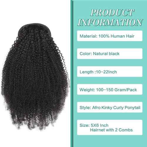 Human Hair Afro Kinky Curly Ponytail Drawstring Ponytail 4C for Black Women Afro Puff Drawstring Ponytail Extension Human Hair Natural Black 16 Inch