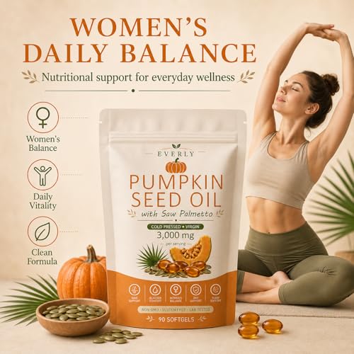 Everly Pumpkin Seed Oil with Saw Palmetto - Cold Pressed Softgels (90 Count)