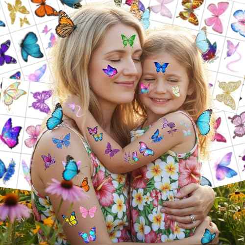 Glitter Butterfly Temporary Tattoos | Butterfly Themed Birthday Party Decorations Party Favors Supplies Accessories Stickers Gift Idea For Kids Boy Girl Teen Adult 60Pcs 4 Sheets Pre-cut