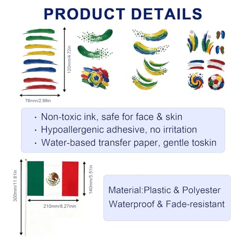 Mexico Flag Face Tattoos - Waterproof Game Day Stickers