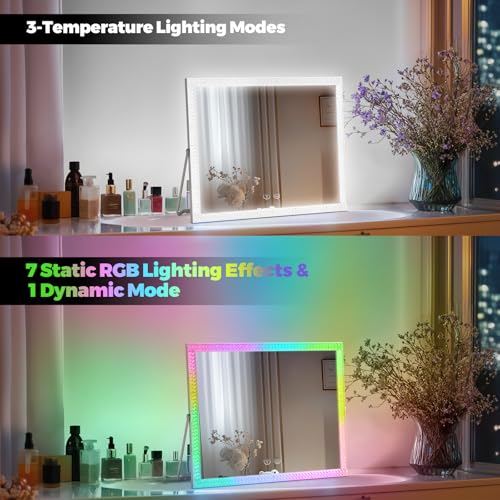 Vanity Mirror with Lights,RGB & 3 Dimmable Light Modes Makeup Mirror with Touch Control,Light Up Mirror for Desk,360¡ÆRotation,14x17 Inch