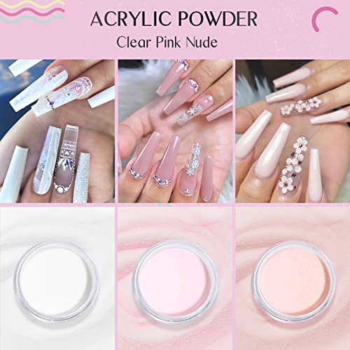 Saviland Acrylic Nail Starter Kit - Clear, Pink & Nude Powder with Liquid
