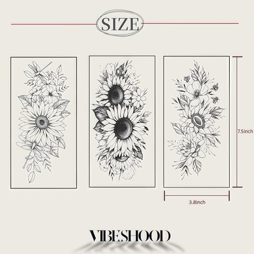 Temporary Tattoo Sunflower 3 Sheets Large Temporary Tattoo For Men Women Adults Waterproof Friction Resistant Low Reflective Lasts 5-7 Day Temporary Sunflower Tattoo