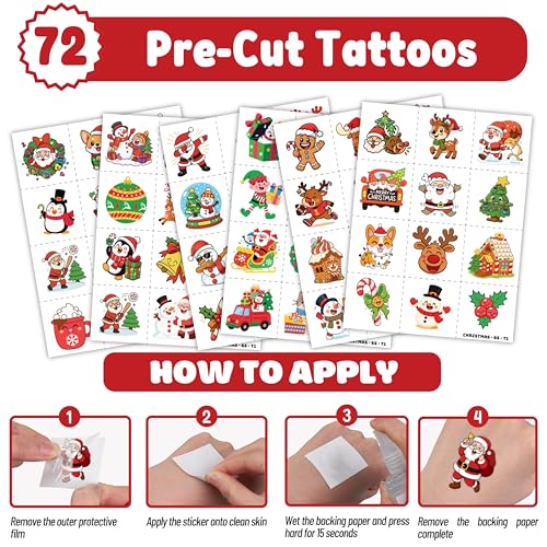 Christmas Party Set 144PCS: 72 Temporary Tattoos & 72 Slap Bracelets