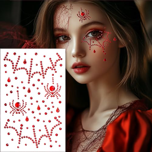 3 Pieces Spider Web Face Jewels Rhinestones,Spider Body Gems Stickers Halloween Temporary Face Tattoos,Halloween Cosplay Festival Rave Face Stickers Day of the Dead Decorations