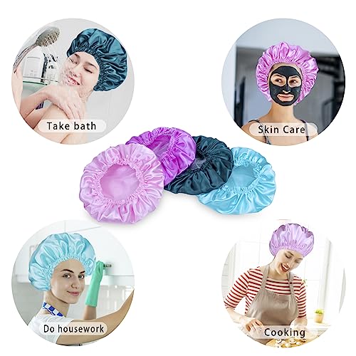 Reusable Shower Caps for Women, 4-Pack Double Waterproof