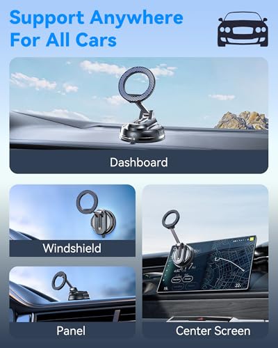 MagSafe Car Mount with 89LBS Suction Base & Detachable Magnetic Head