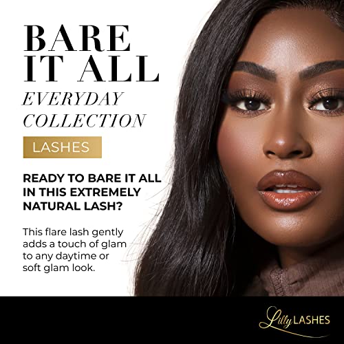 Lilly Lashes Everyday Bare it All Natural Lashes, Faux Mink Natural Eyelashes, False Eyelashes Everyday Use, Cat Eye Lashes, Individual Lashes Reusable up to 20x, No Lash Glue Included (13mm)