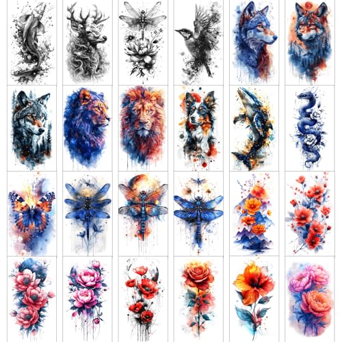 Realistic 3D Temporary Tattoos - 24 Pack Waterproof Floral