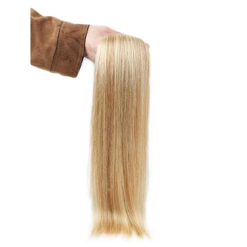 Human Hair Clip in Extensions Dark Blonde Highlighted Bleach Blond Full Head Silky Straight Clip in Natural Remy Human Hair Extensions 120g 8pcs (14 inch, 18/613)